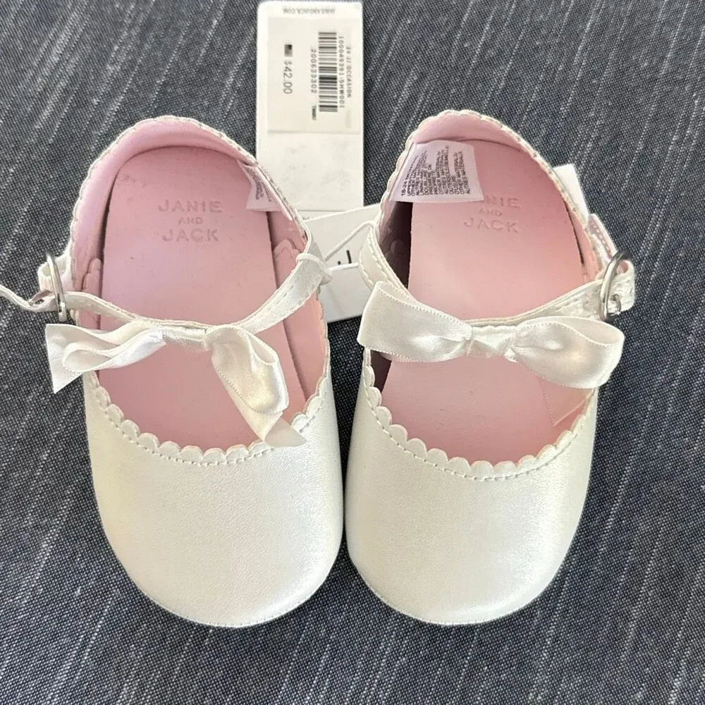 Janie & Jack Baby Bow Ballet Flat White Size 18-24 Months